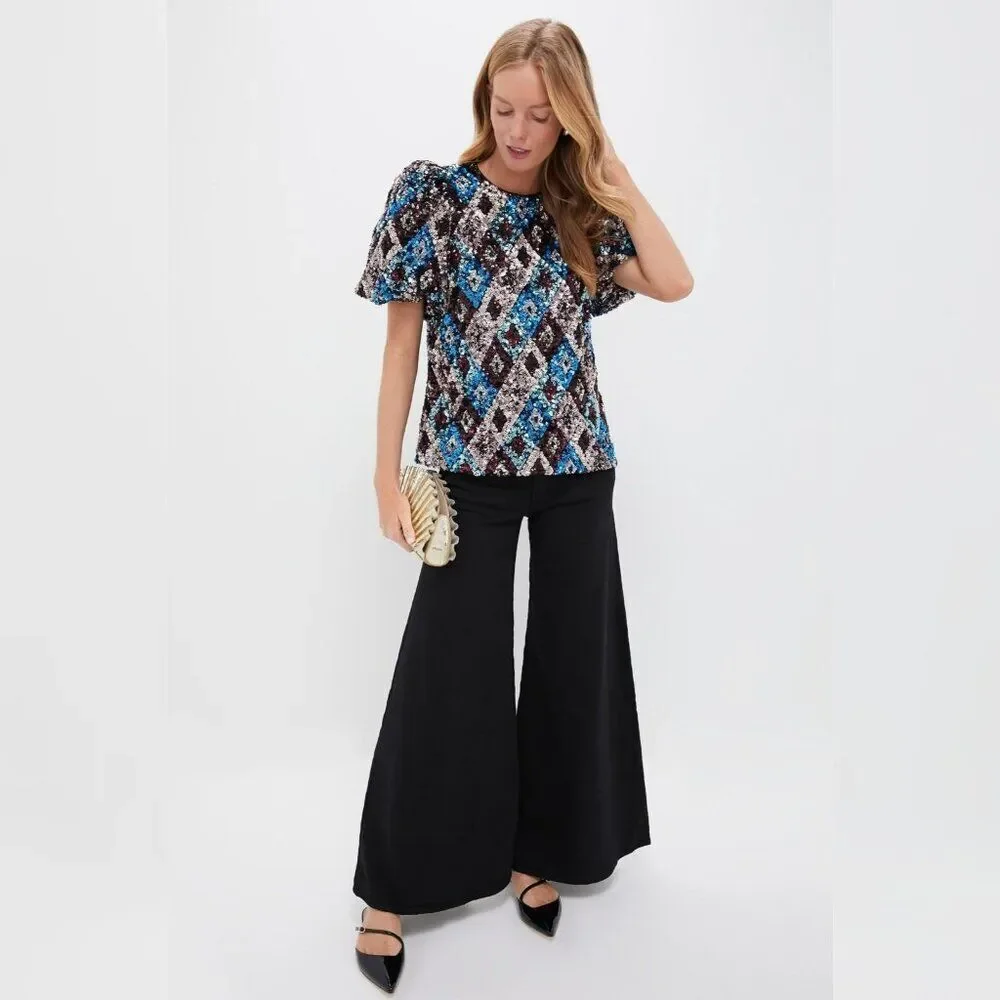 Nwt - Tuckernuck -‎ S - Pomander Place Multi Sequin Jada Blouse Blue